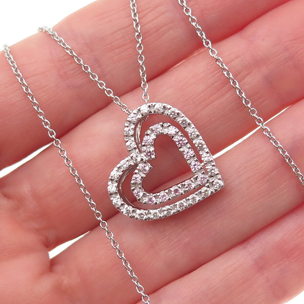 925 Sterling Silver Round-Cut C Z Double Heart Cable Chain Necklace 18"